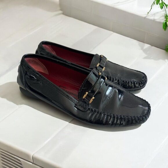 SALVATORE FERRAGAMO Black Patent Leather Loafers Flats Size 5 - Picture 1 of 10